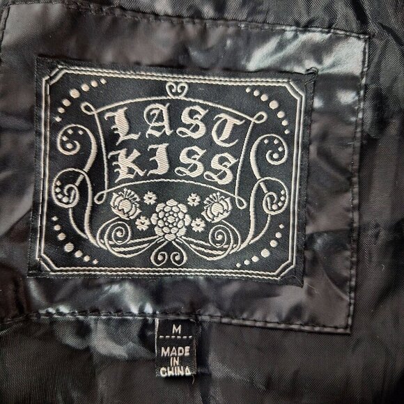 Last Kiss Black Shiny Quilted Puffer Coat Medium Faux Fur - Picture 3 of 5